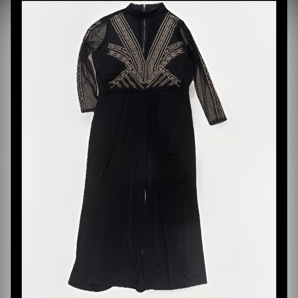 Studded Rhinestone Jumpsuit Black Festival Party Womens 22-24 Plus Size
